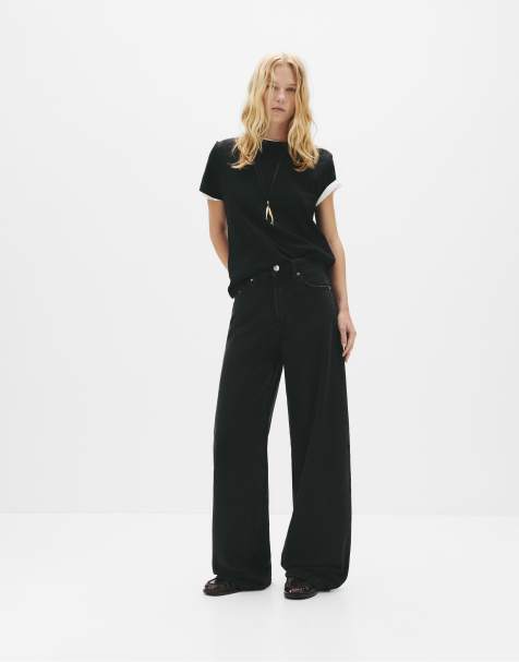 Pull&Bear - Sorte jeans med vide ben - view 1