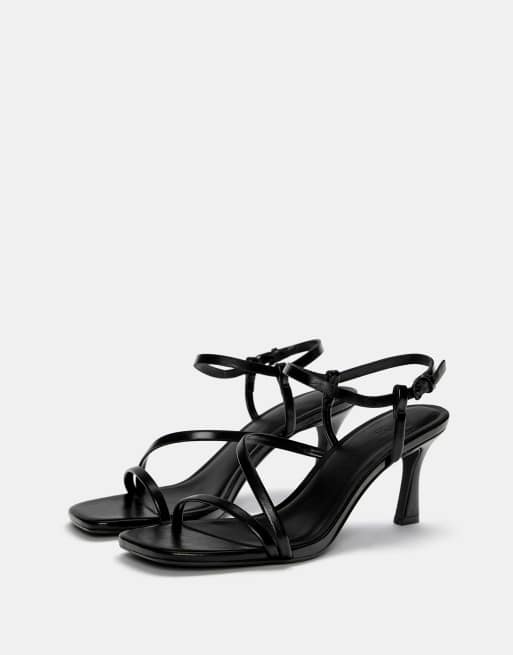 Pull&Bear - Sorte og højhælede sandaler med stropper, 4 af 4