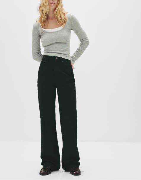 Pull&Bear - Sorte og højtaljede jeans med lige ben - view 1