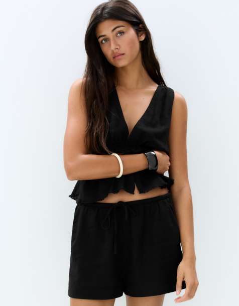Pull&Bear - Sorte rustikke shorts - view 1