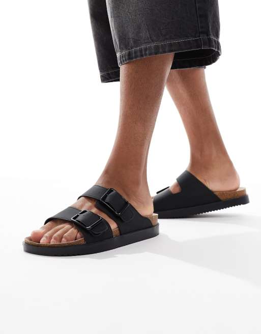 Pull&Bear - Sorte sandaler med dobbeltrem