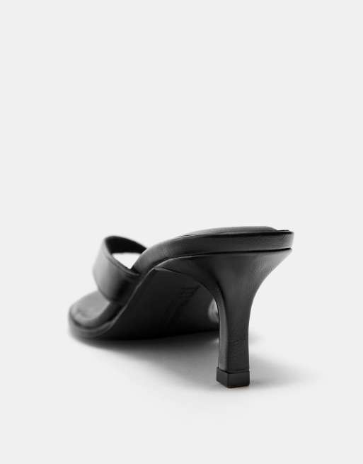 Pull&Bear - Sorte sandaler med tåren og mellemhøj hæl, 3 af 4