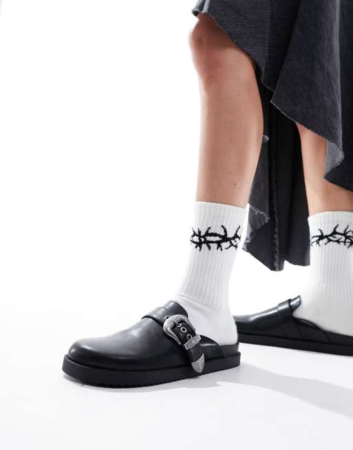 Pull&Bear - Sorte western-clogs med spænde