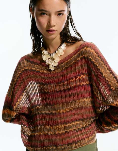 Pull&Bear Space-dye crochet sweater in terra cota - view 1