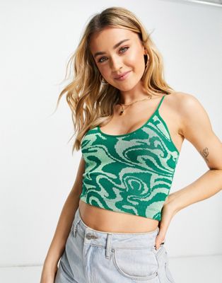 Pull&Bear space dye strappy crop top in green
