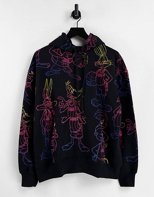 Pull&Bear Space Jam hoodie in allover paint print co-ord