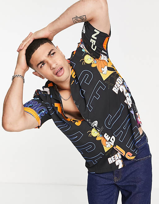  Pull&Bear Space Jam printed shirt co-ord in black 