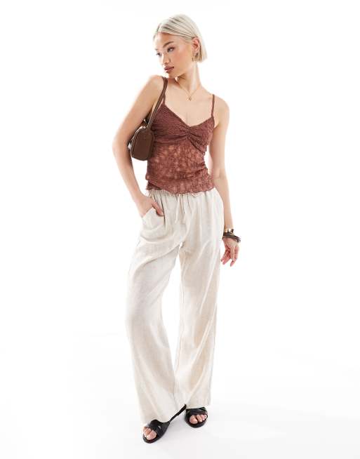 Pull&Bear – Spitzen-Camisole in gebranntem Orange mit kontrastierendem Besatz, 2 von 4