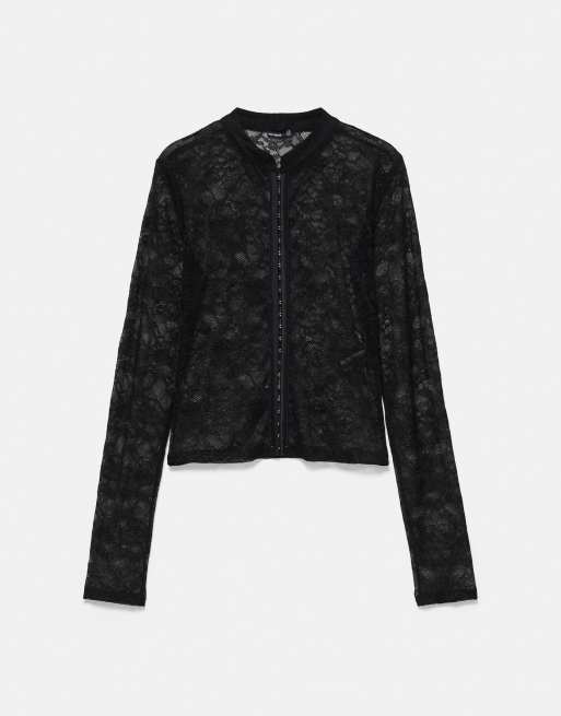 Pull&Bear Spitzentop in Schwarz, 4 von 6