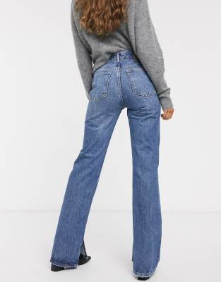 high rise split hem straight leg jean