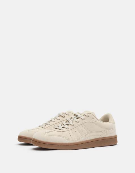 Pull&Bear Split leather sneakers in ecru - view 1