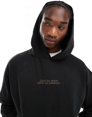 Pull&Bear sport embroidered hoodie in black