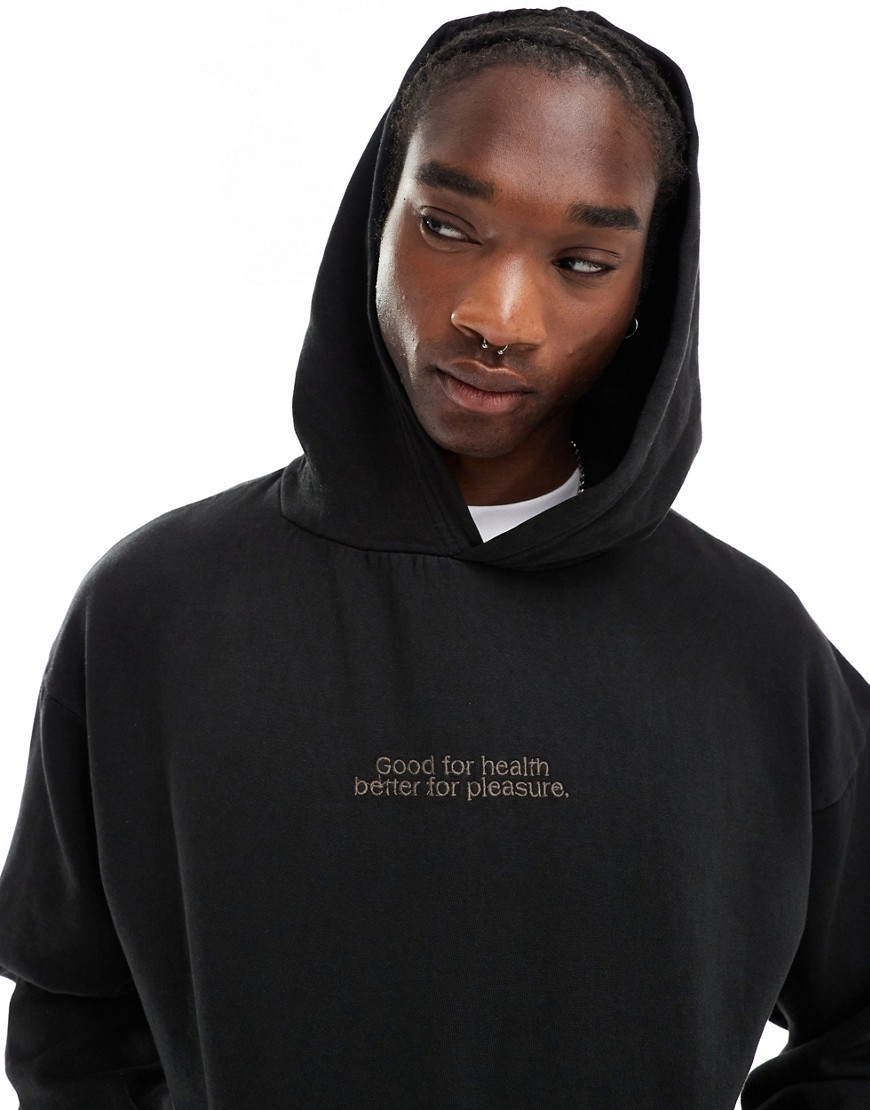 Pull & Bear sport embroidered hoodie in black