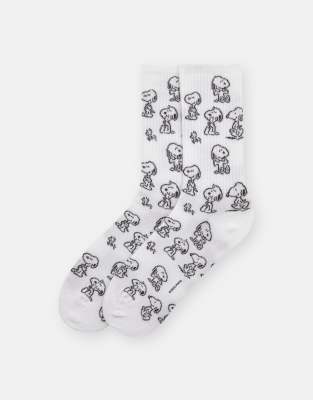 Pull & Bear - Sportsocken in Weiß mit Peanuts-Motiv