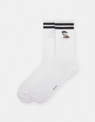 Pull & Bear - Sportsocken in Weiß mit Peanuts-Motiv