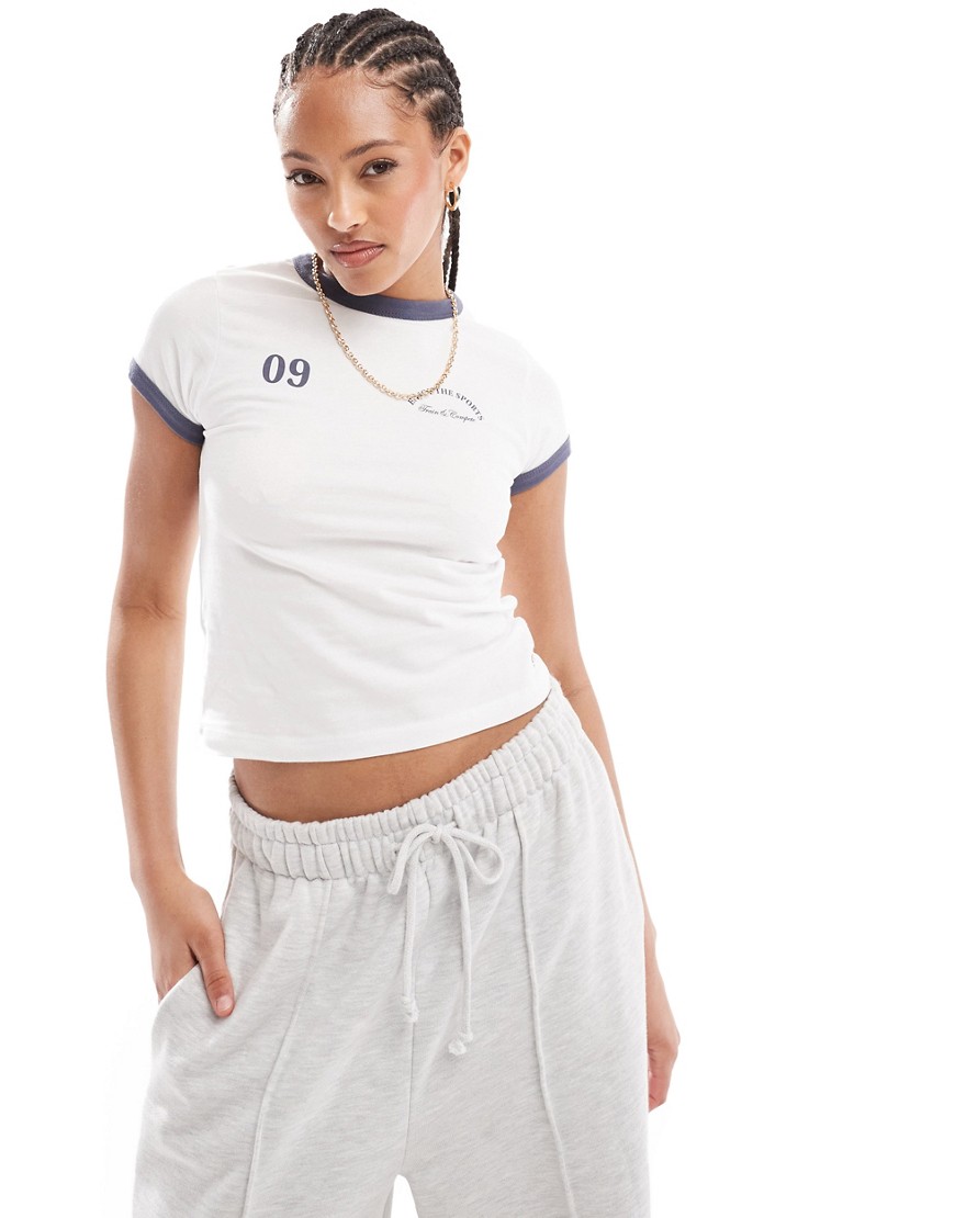 Pull & Bear sporty graphic baby tee in white