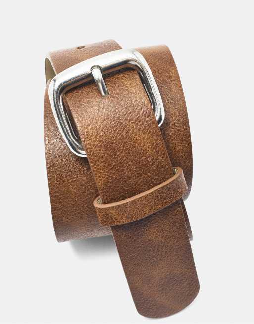 Pull&Bear Square buckle belt in brown, 2 of 6