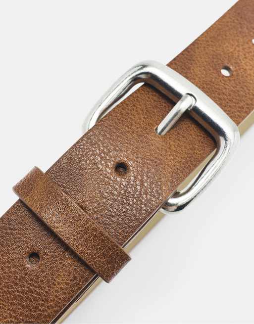 Pull&Bear Square buckle belt in brown, 5 of 6