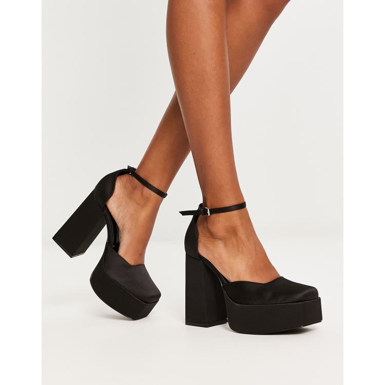 Pull Bear square front platform heeled sandals in black ASOS