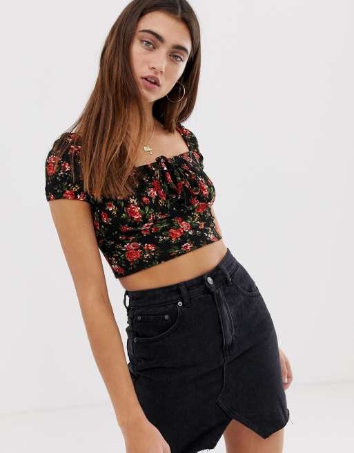 Pull crop top outlet noir