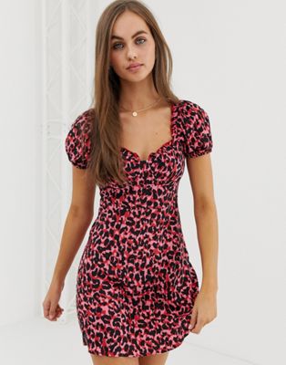 leopard print square neck dress