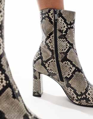 Pull & Bear Square Toe Heeled Anke Boots In Multi