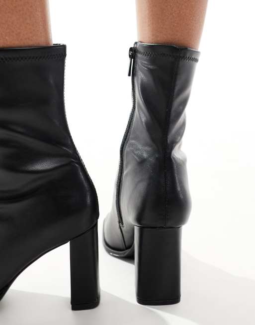 Pull&Bear square toe heeled boot in black