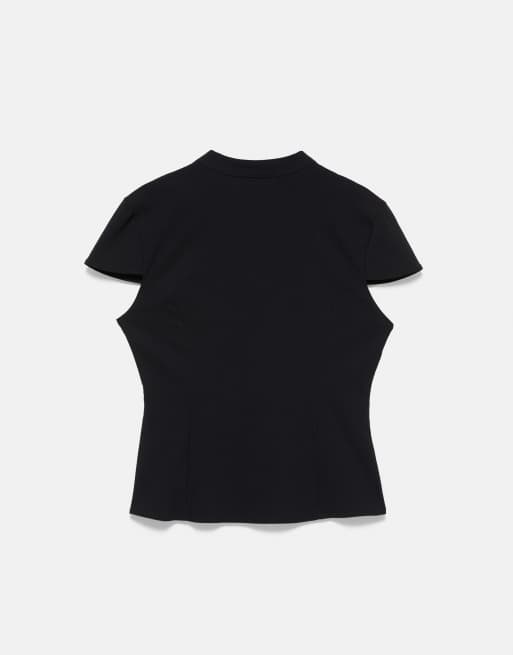 Pull&Bear Stand collar keyhole top in black, 6 of 6