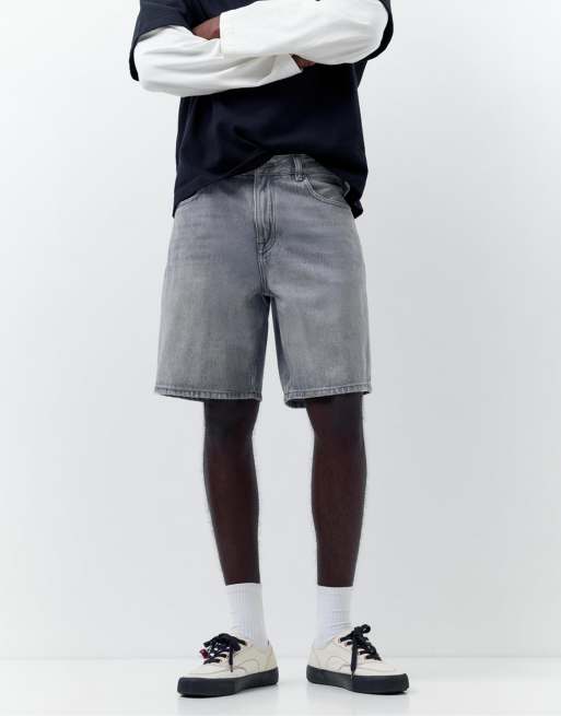 Pull&Bear - Standaard denim bermuda shorts in donkergrijs, 4 van 4