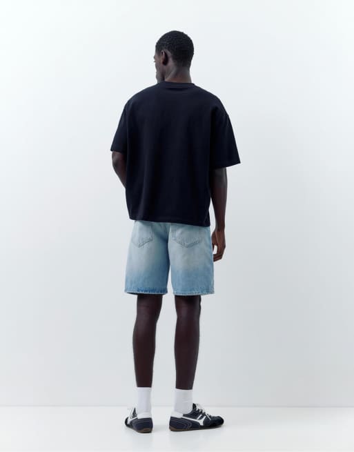 Pull&Bear - Standaard denim bermuda shorts in vaal indigo, 2 van 4