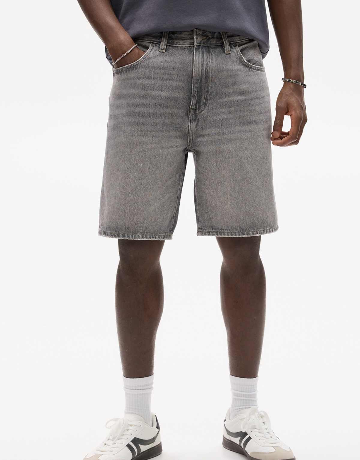 Pull&Bear standard denim bermuda shorts in dark grey