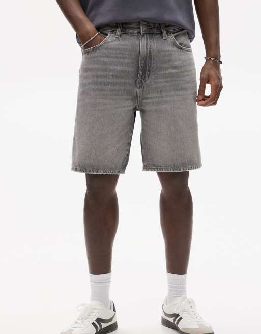 Pull&Bear standard denim bermuda shorts in dark grey