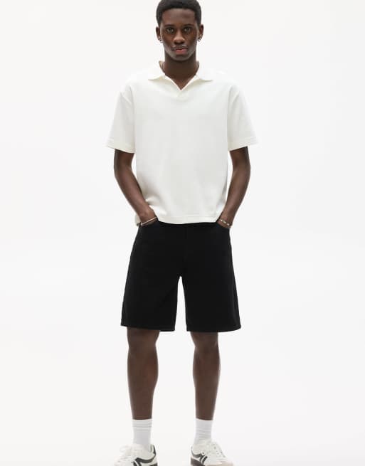 Pull&Bear standard fit denim shorts in black