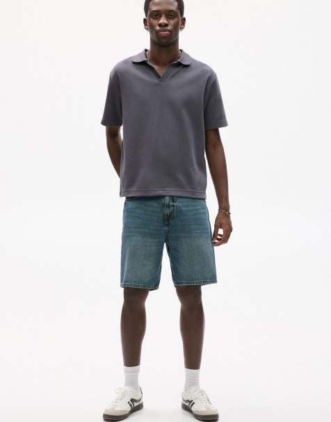 Pull&Bear standard fit denim shorts in blue - view 1