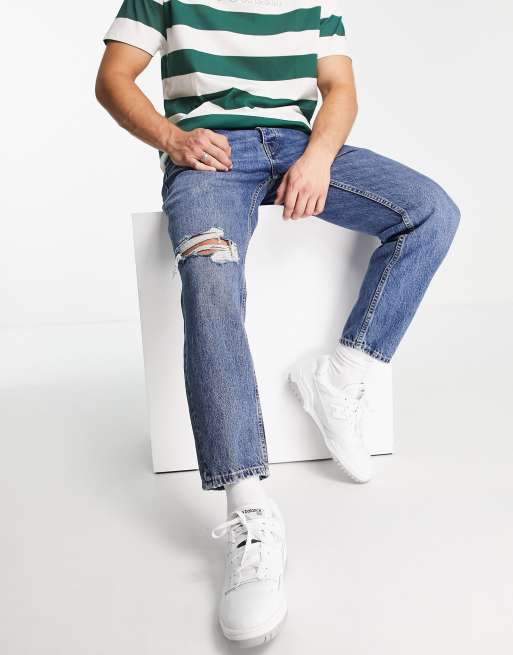 Rigid Tapered Fit Ripped Jeans