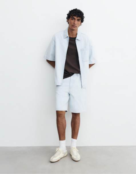 Pull&Bear Standard jacquard denim bermuda shorts in pale blue - view 1