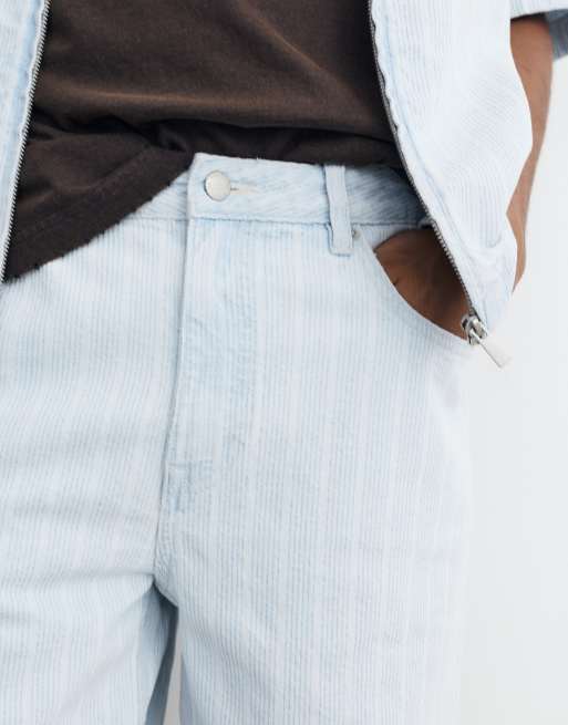Pull&Bear Standard jacquard denim bermuda shorts in pale blue, 2 of 4