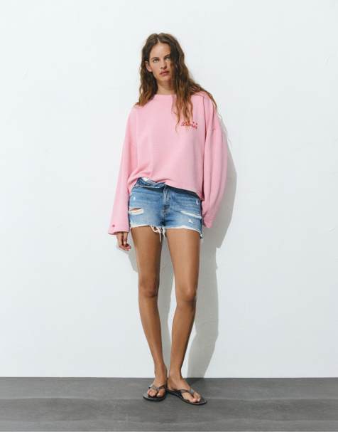 Pull&Bear Star crew neck sweatshirt in pink - view 1