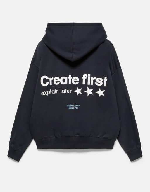 Pull&Bear Star graphic hoodie in navy, 7 of 7