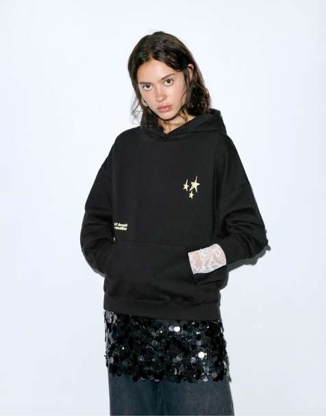 Pull&Bear Star hoodie in black