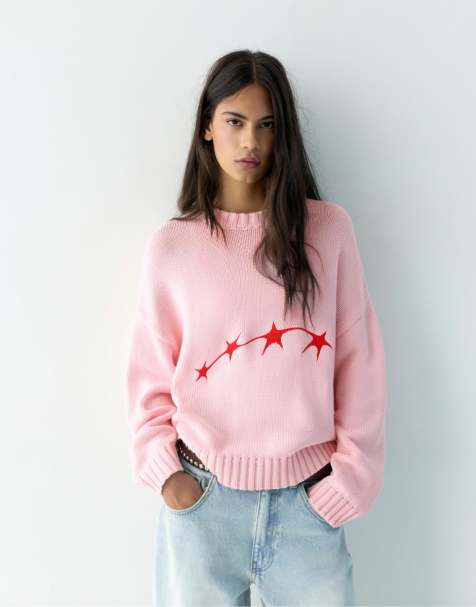 Pull&Bear Star jumper in pink - view 1