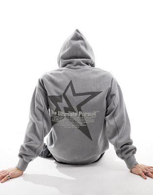 Pull&Bear star printed hoodie in washed grey