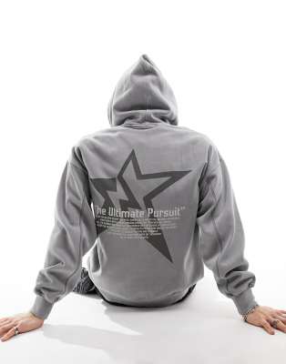 Pull&Bear star printed hoodie in washed grey