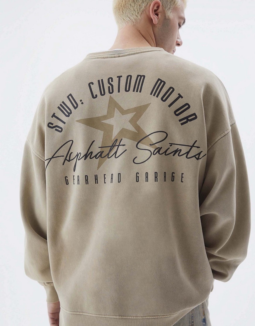 Pull & Bear Star Printed Sweatshirt In Ecru-neutral