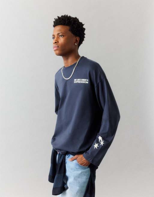 Pull&Bear Star slogan t-shirt in navy, 4 of 7