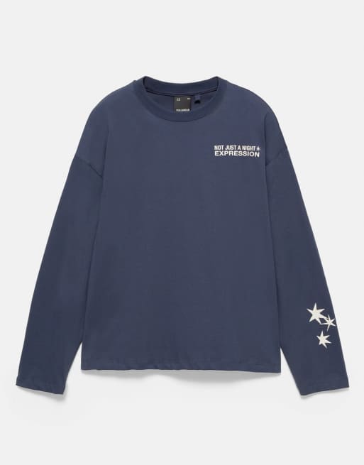 Pull&Bear Star slogan t-shirt in navy, 6 of 7