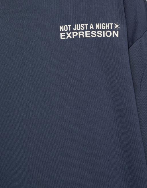 Pull&Bear Star slogan t-shirt in navy, 7 of 7