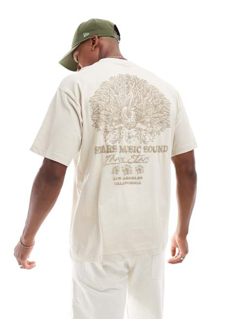 Pull&Bear – Stars Music Sound – T-shirt w kolorze ecru ze wzorem