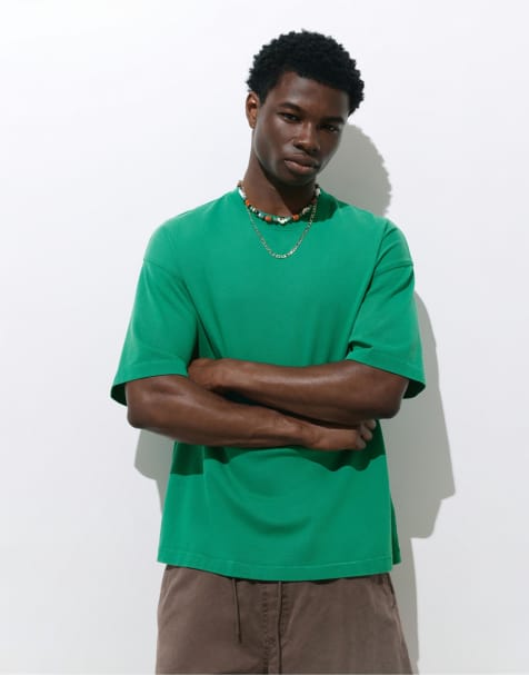 Pull&Bear - STED - Grøn T-shirt med stjerneprint - view 1