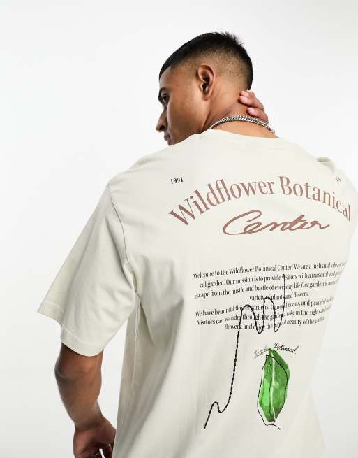 Pull&Bear – Stenfärgad t-shirt med växt-tryck